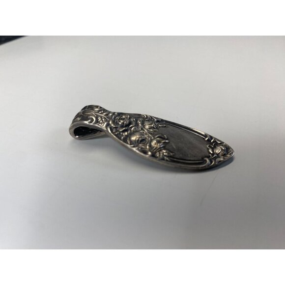 Antique Silverplate Ornate Floral Pendant With Embossed Rose Design - Picture 2 of 5